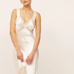 Reformation Chania Silk Dress in Ivory